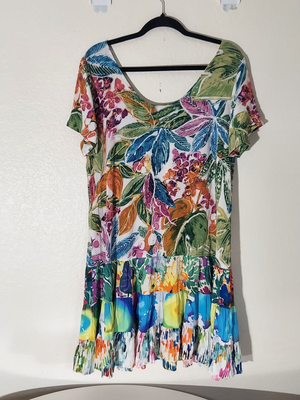 Jams World Honolulu Floral Multi Tropical Print Short Sleeve Midi Dress WM Sz L